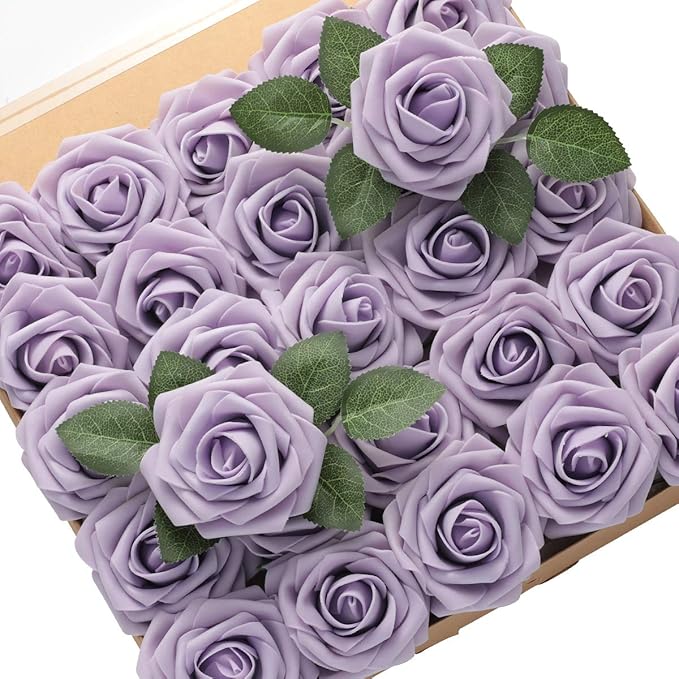 DerBlue 60pcs Artificial Roses Flowers Real Looking Fake Roses Artificial Foam Roses Decoration DIY for Wedding,Arrangements Party Home Decorations
