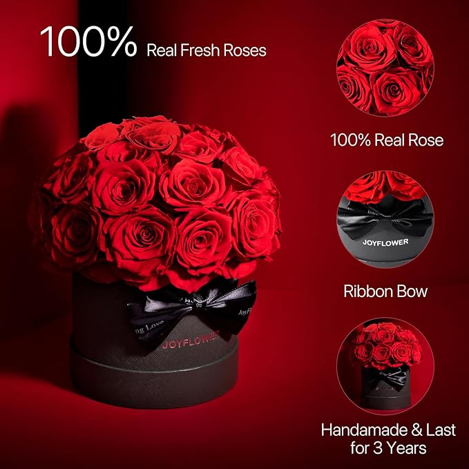 JoyFlower Preserved Flowers Box for Her, Mother's Day Forever Flowers Red Rose Gift for Mom Grandma, Long Lasting Eternal Roses for Wife Girlfriend on Birthday Anniversary Valentine's Day Christmas