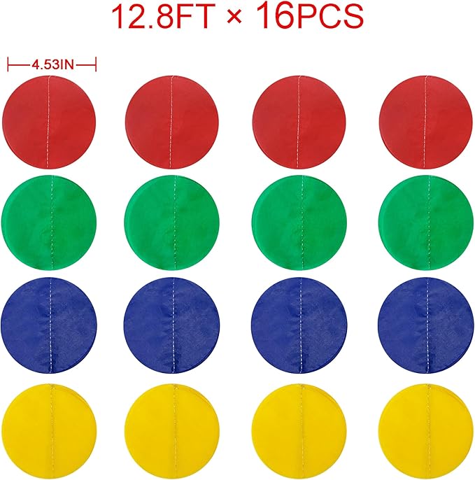 205Ft Super Mario Party Decorations Red Green Blue Yellow Big Polka Dot Tissue Paper Backdrop Streamer Circle Dot Hanging Garland for Birthday Baby Shower Carnival Circus Clown Fiesta Colorful Party