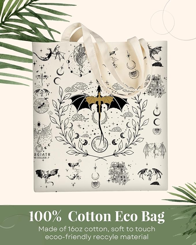 AUSVKAI Canvas Tote Bag Aesthetic for Women, Fourth Wing Reusable Grocery Bag 4th Wing Cotton Bags for Shopping Beach Trendy Retirement Gifts