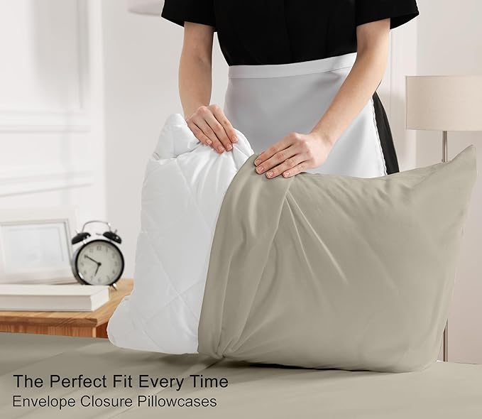 RUVANTI 100% Cotton Twin XL Sheet Sets, 3 Pieces, Soft & Breathable Percale Weave Bedding, Deep Pocket 16", Hotel Standard, Crisp Cool Feel, Durable, Perfect Size Dyed Sheets, Taupe
