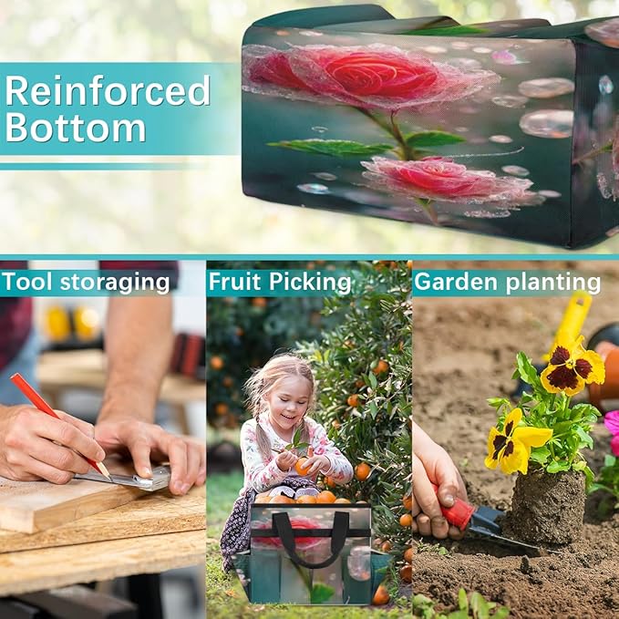 Floral Flower Garden Tool Tote Bag for Women Men Gardening Tool Storage Bags with 10 Pockets Standable Garden Home Tool Kits Organizer for Indoor Outdoor Gardening Gifts
