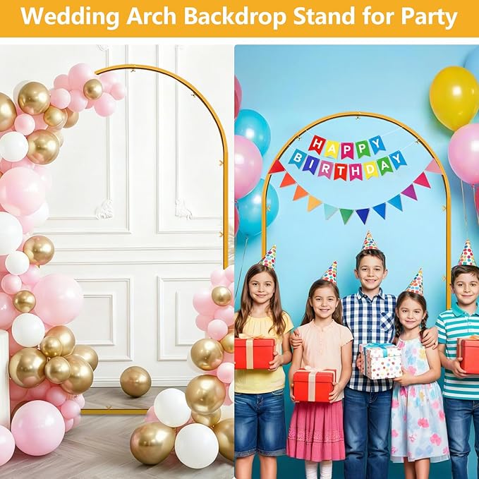 6.6 FT Wedding Arch Backdrop Stand for Party, Balloon Arch Stand, Wedding Arches for Ceremony, Metal Gold Arch Frame Backdrop Stand for Bridal Baby Showers Birthday Decoration Photo