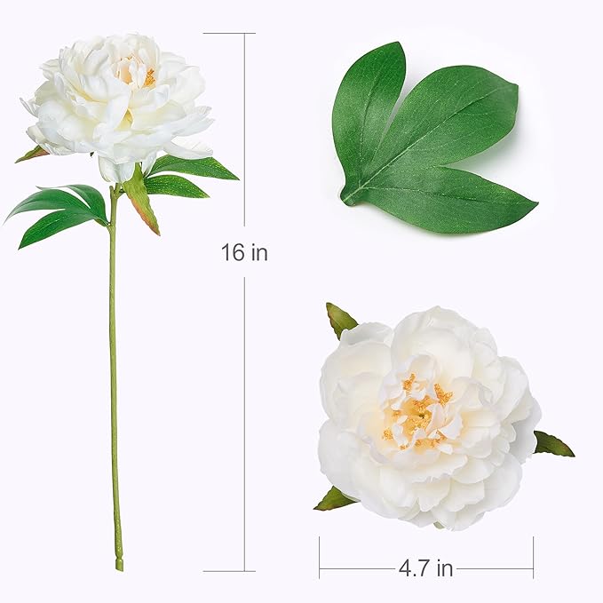 Ivory White Peonies Artificial Flowers, 6 Pcs 16 Inch Realistic Faux Silk Peonies Flowers for Vase Arrangements, Wedding Centerpiece, Home Decor Indoor Outdoor