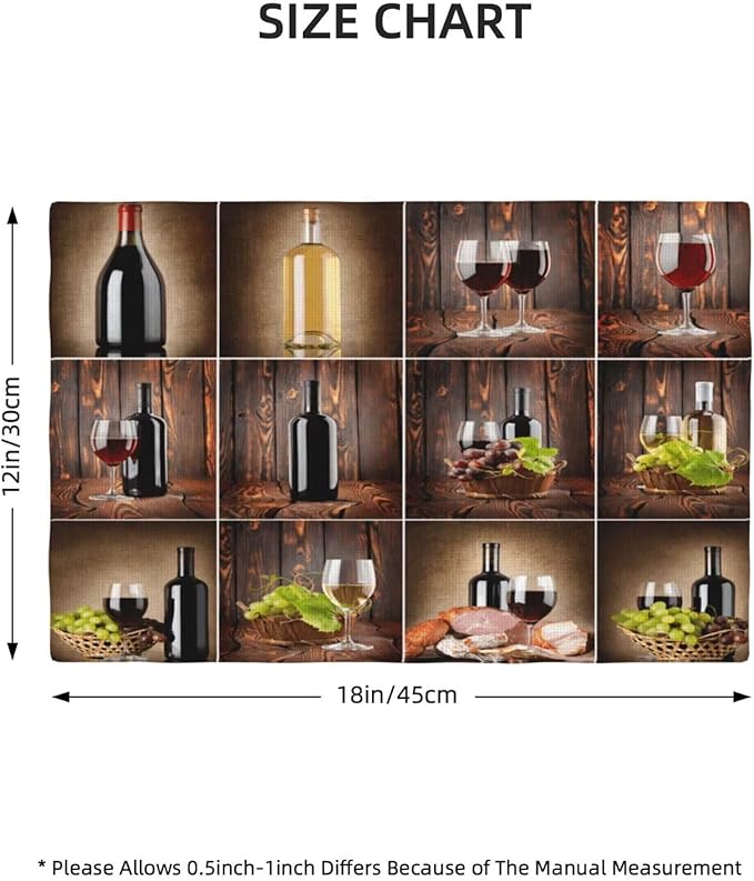 Wine Linen Placemats Set of 4 Retro Country Red Wine Print Modern Art Placemat Indoor Outdoor Party Home Desktop Kitchen Dining Room Decoration 12x18 Inch