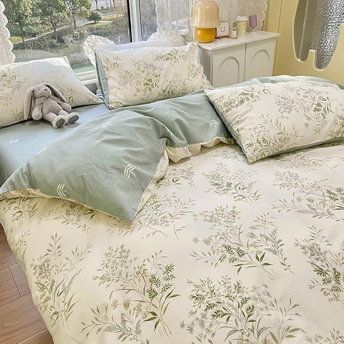 Garden Style Floral Duvet Cover Twin XL 3 Pieces Vintage Cottagecore Bedding Set Soft Cotton Botanical Floral Comforter Cover Chic Flower Leaves Plants Pattern Farmhouse Bedding Set for Girls Women