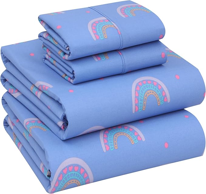 RUVANTI 100% Cotton Full Size Bed Sheets, 4 Pieces, Soft & Breathable Percale Weave Bedding, Deep Pocket 16", Hotel Standard, Crisp Cool Feel, Durable, Perfect Sheet Set Floral, Baby Rainbow