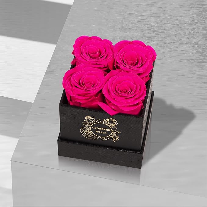4-Piece Preserved Roses in a Box, Preserved Flowers, Roses Gift for Her, Hot Pink
