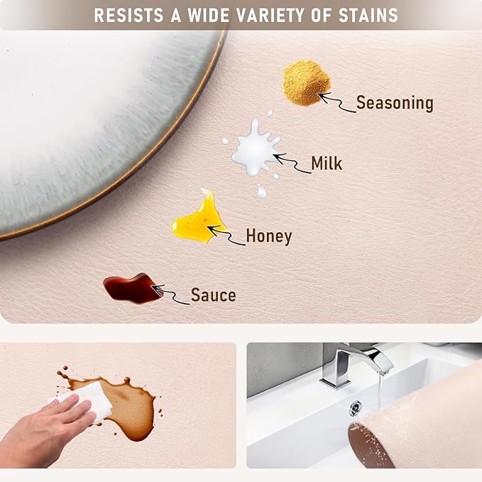 UnivoColors Washed Cowhide Pattern PU Leather Placemats Set of 8 Heat Resistant Kitchen Table Mats, Waterproof Wipeable for Party Decoration(Grey)