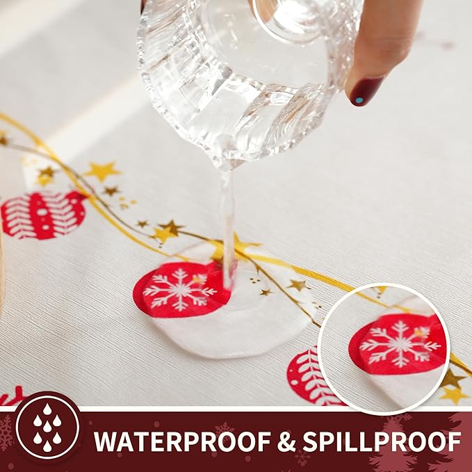 Christmas Rectangle Table Cloth,100% Waterproof Tablecloth,Christmas Decorations for Home, Vinyl Tablecloth Plastic Table Cover for Party，Picnic,Dining,Outdoor 54" x 54",Merry Ribbon