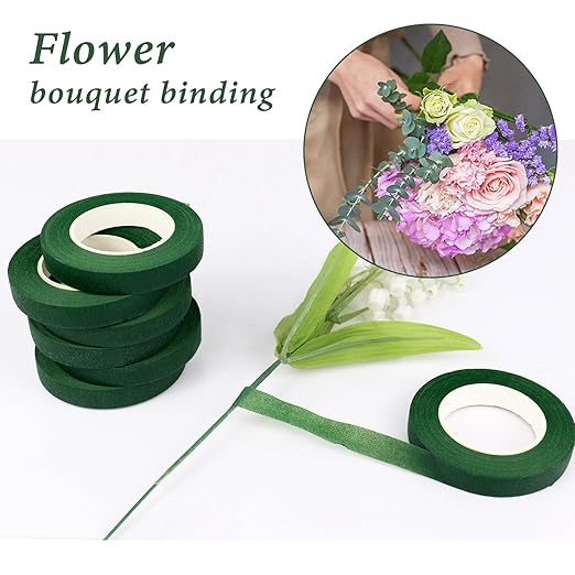 BOMEI PACK Dark Green Floral Tape 18Rolls 1/2 inch x 30yds for Fixing, Decorating Flower Bouquets, and Bouquet Wrapping