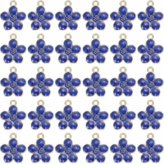 MECCANIXITY Enamel Charm Cherry Blossom Alloy Cute Small Flower Charm Gold Plated Pendant for Jewelry Making