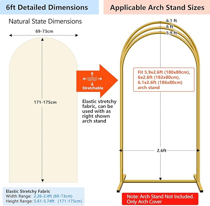 HEMMOTOP Beige Arch Backdrop Cover 7.2 ft, 6ft, Wedding Arch Covers Stretchy Backdrop 2 Set, Spandex 2 Sided Arched Background for Birthday, Party, Baby Shower, Decorations