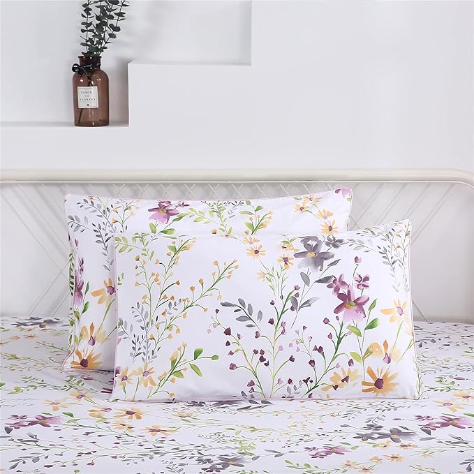 RYNGHIPY Cotton Floral Bed Sheet Set Full Size Botanical Flowers Print Bedding Shabby Garden Floral Bed Sheets