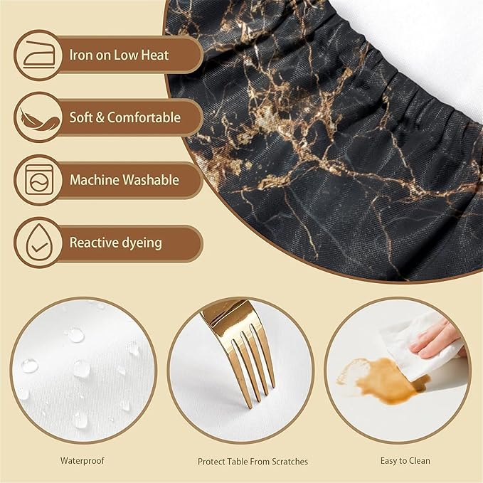Rectangle Table Cloth Cover Waterproof Elastic Fitted Polyester Fitted Tablecloths for 6 Foot Tables for Indoor,Picnic, Camping, Outdoor （72" x 30"，Black Marble）