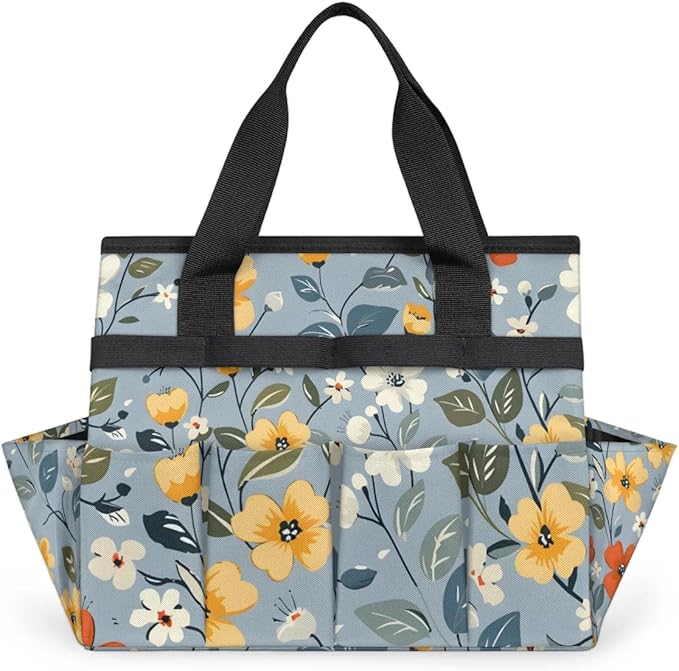 Garden Tool Bag Organizer Garden Tote Bag with Pockets Print Pattern Floral Tool Storage Organizer Gardening Tool Kit Holder 13" x 6.8" x 2.8"