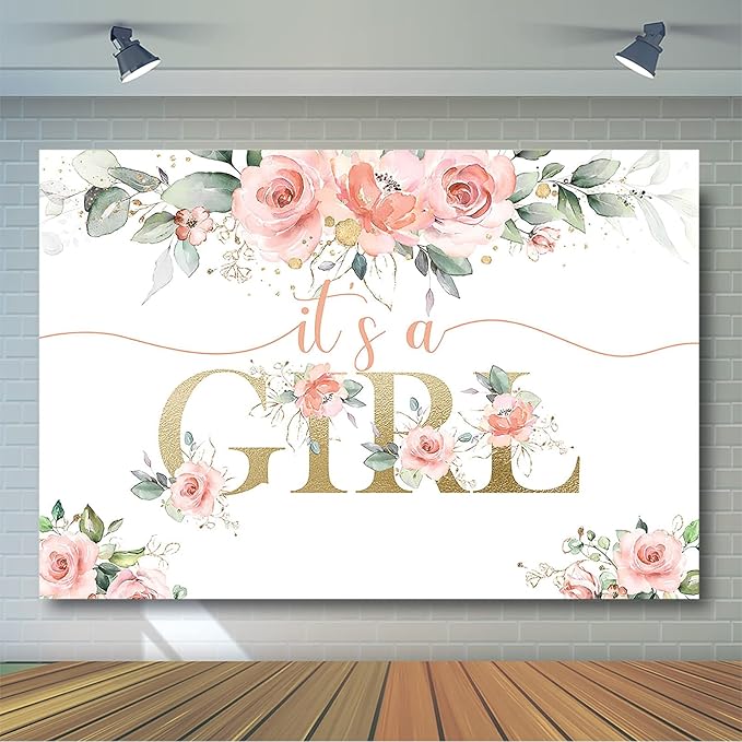 Avezano Blush Pink Floral Baby Shower Backdrop for Girls Photography Background It's a Girl Baby Shower Decorations Blush Pink Party Photoshoot Backdrops (8x6ft)