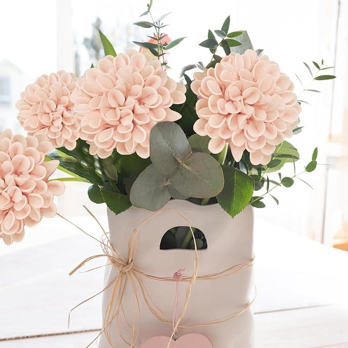 Artificial Flowers, 25pcs Realistic Artificial Rose for DIY Wedding Bouquets Centerpieces Arrangements, Peach Dahlia Flowers with Stem for Bridal Shower Party Home Decorations