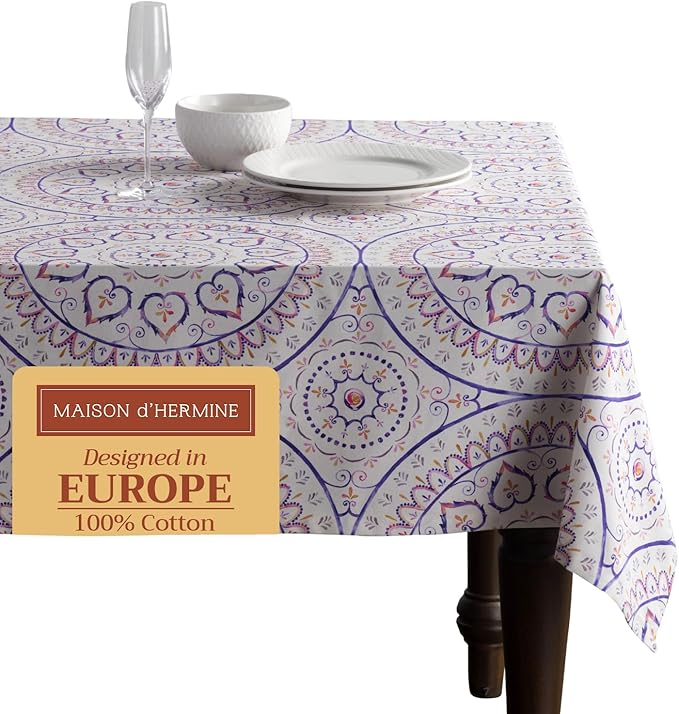 Maison d' Hermine Table Cloth Rectangle Table 100% Cotton 60 x 108 Inches Tablecloth Reusable Decorative Everyday Use for Dining Room, Farmhouse, Home, Party, Festive & Wedding Spring Summer - Mandala