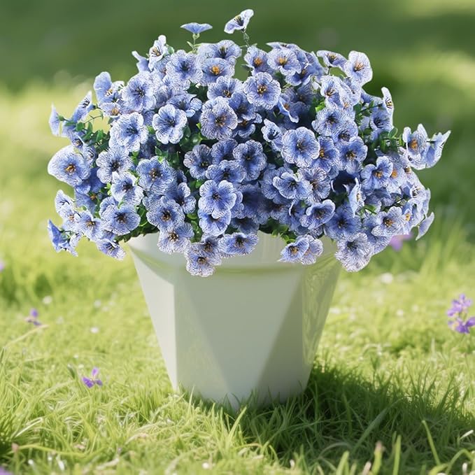 12 Bundles Artificial Flowers for Outdoor, UV Resistant Faux Mums with Eucalyptus Leaves Fake Plants for Outdoor Planters Greenery Boxwood Porch Patio Decoration