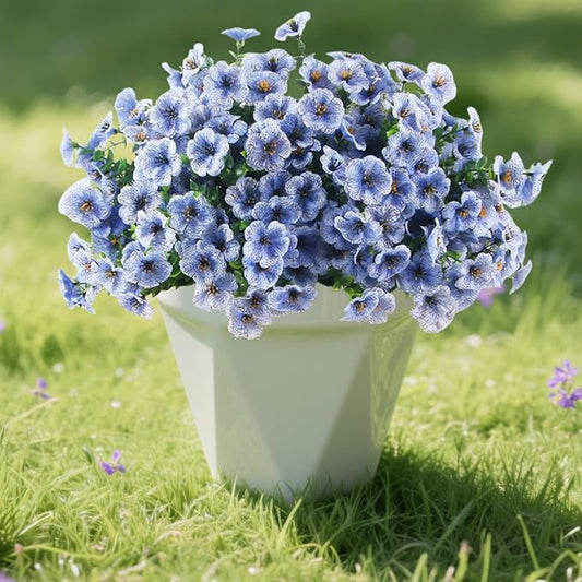 12 Bundles Artificial Flowers for Outdoor, UV Resistant Faux Mums with Eucalyptus Leaves Fake Plants for Outdoor Planters Greenery Boxwood Porch Patio Decoration