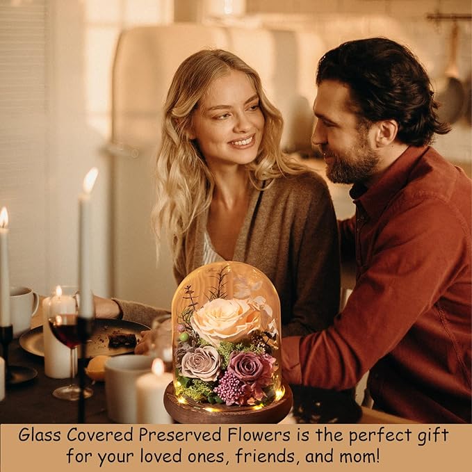Lovenfold Flowers for Delivery Preserved Rose Gifts for Her,Forever Real Roses Flowers in Glass Dome,Birthday Gifts for Women Mom Wife Friend(Champagne Rose)
