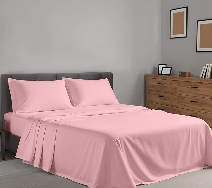 RUVANTI 100% Cotton California King Sheet Sets, 4 Pieces, Soft & Breathable Percale Weave Bedding, Deep Pocket 14", Hotel Standard, Crisp Cool Feel & Durable, Perfect Dyed Sheets, Bridal Rose