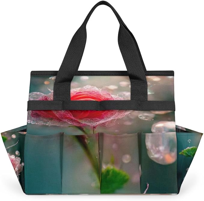 Floral Flower Garden Tool Tote Bag for Women Men Gardening Tool Storage Bags with 10 Pockets Standable Garden Home Tool Kits Organizer for Indoor Outdoor Gardening Gifts