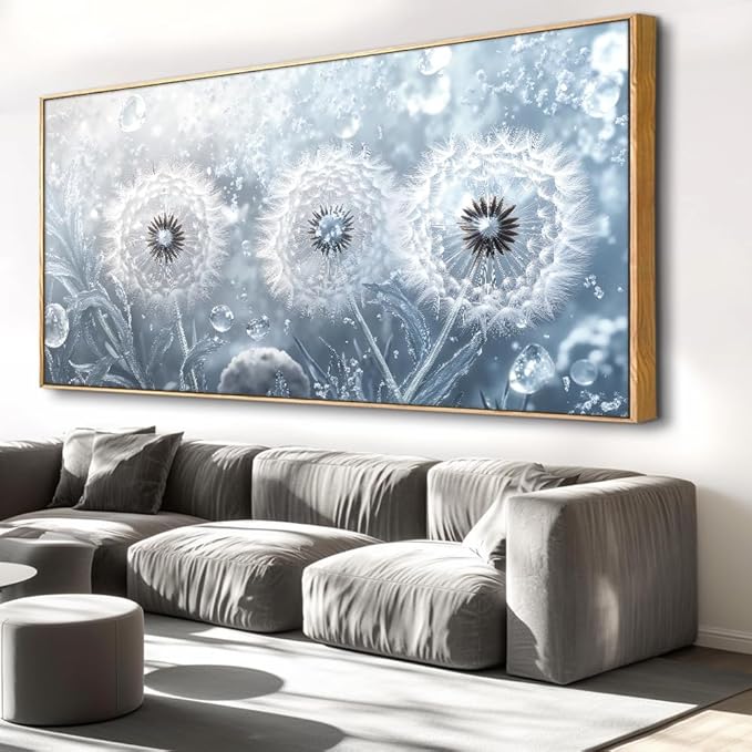 Dandelion Landscape Wall Art - Large Framed Canvas Painting for Living Room, Bedroom, Modern Artwork Decor - 60x30 Inch Ready-to-Hang