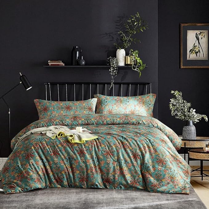 Vintage Floral Comforter Set King 3 Pieces Boho Bedding Comforter Chic Botanical Flower Comforter with 2 Pillowcases Fluffy Soft Famhouse Bedding Set Aesthetic Floral Boho King Size Comforter Set