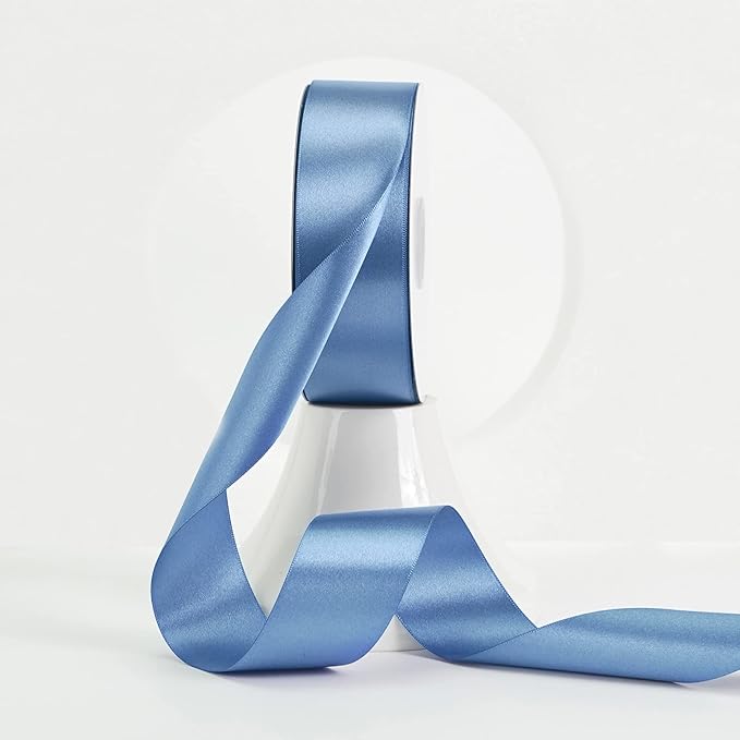 MEEDEE Smoke Blue Satin Ribbon 1-1/2 Inch Dusty Blue Ribbon Lux Double Faced Satin Ribbons by 50 Yards Polyester Satin Ribbons for Crafts, Weddings, Flower Bouquet, Holiday Decorating