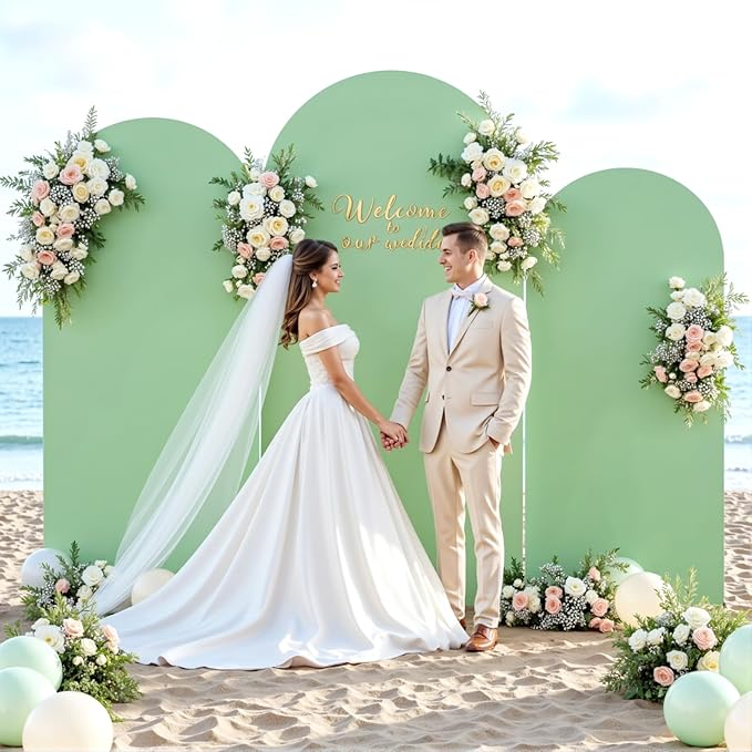 Sage Green Beige Arch Backdrop Cover 6FT 5FT 4FT Wedding Arch Covers Set of 3 Spandex Fitted Fabric Backdrops Double-Color Arch Covers Stretchy Backdrop for Party Baby Shower Birthday Decoration