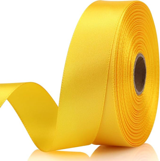 7/8 Inch 30 Yards Yellow Satin Craft Ribbon-Single Face Polyester Ribbon for Handmade Roses,Gift Wrapping,Timeless Flower,Bouquets,Wedding and Party Decoration