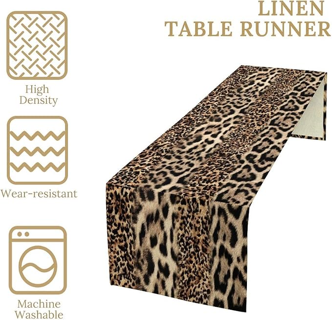 Animal Skin Print Table Runner, Vintage Farmhouse Cottage Country Western Wildlife Safari Leopard Dinner Runner for Home Kitchen Dining Table Party Holiday 13x70in