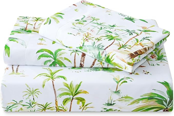 LONAVA King Tropical 3 Pcs Duvet Cover Set, Breathable Soft Microfiber Sage Green Lining Comforter Cover with Zipper Closure, and 2 Anti-Pilling, Fade Resistant Pillowcases, Summer Tree