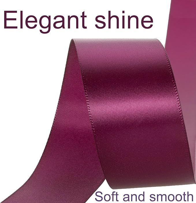1-1/2 Inch Wine Ribbon, 50 Yards Craft Polyester Satin Ribbon Perfect for Gift Wrapping, Handmade Roses, Wedding Party Decorations and DIY Crafts