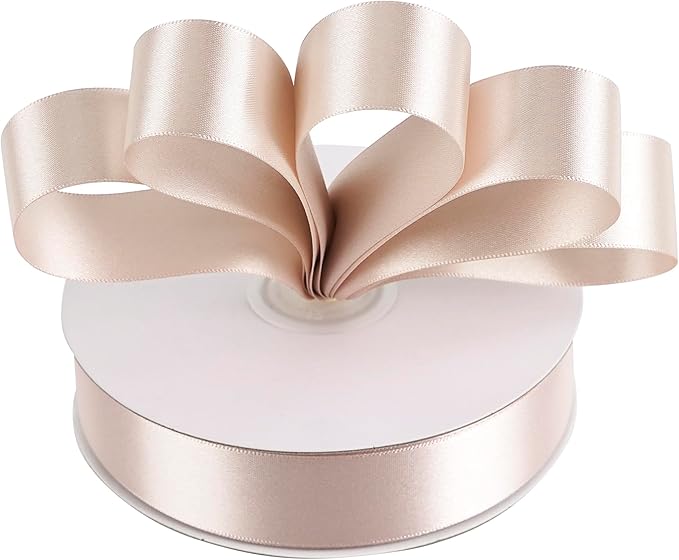 MEEDEE Rose Gold Ribbon 1 Inch Rose Gold Satin Ribbon Lux Double Faced Satin Ribbons by 50 Yards Polyester Wrapping Ribbons for Crafts, Wedding, Flower Bouquet, Holiday Decorating