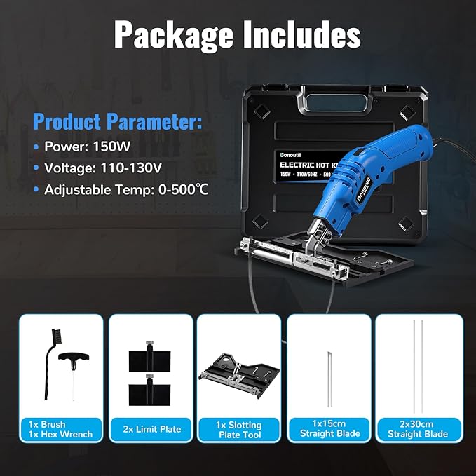 Electric Hot Knife with Grooving Blade Kit 150W 500℃ Craft Shears Foam Cutter for Styrofoam EVA, EPE, XPS, EPP, EPS, KT Board, Sponge