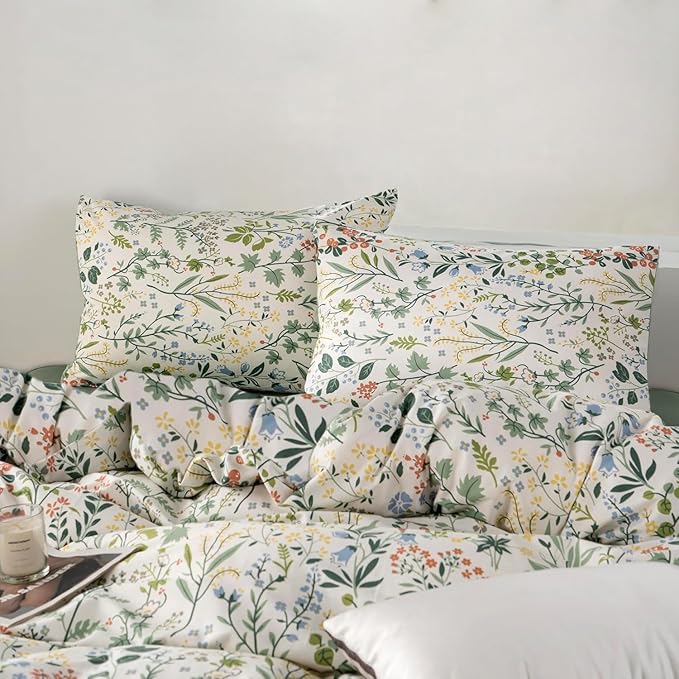 Vintage Botanical Floral Comforter Set Full Size Aesthetic Cute Flowers Comforter Fluffy Soft Boho Garden Floral Bedding Comforter with 2 Pillowcases Girls Cottagecore Comforter Set for All Seasons