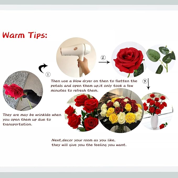 White Fake Roses Artificial Flowers - 10 Pcs Fake Artificial Roses Silk Flowers with Stems for Home Wedding Hotel Office Centerpiece Decor