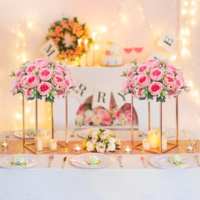 ASTRYAS 8Pcs Artificial Flowers, Artificial Peonies Silk Flowers Fake Peony Bouquet Faux Peonies Flowers Bulk for Decoration Vase Florals Arrangements Wedding Home Party Table - Pink