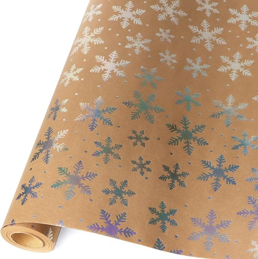 Ribbli Christmas Wrapping Paper, Christmas Iridescent Snowflake Kraft Wrapping Paper Rolls,Mini Roll - 17 Inch x 33 Feet Per Roll, Holiday Presents Decoration