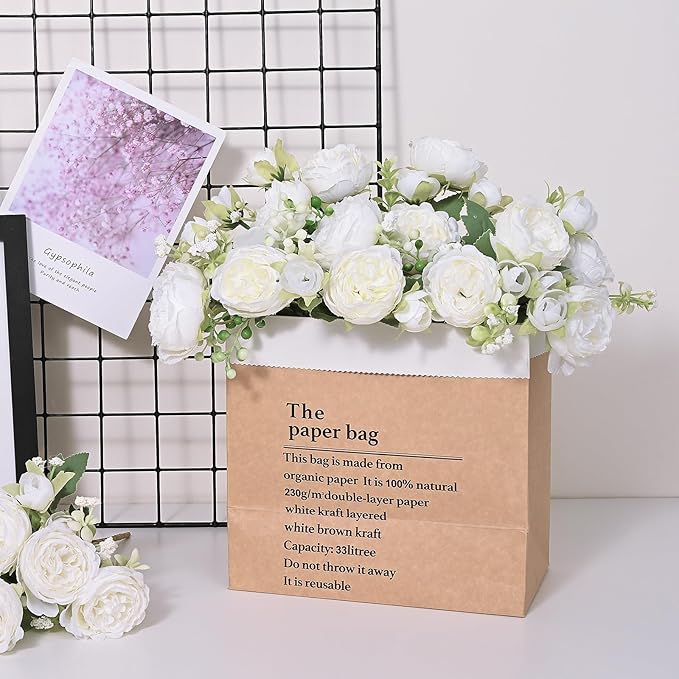 MARTINE MALL 12 Packs Peonies Artificial Flowers, White Artificial Peonies, Silk Peonies Flowers Fake Peonies Artificial Flowers Peonies Bouquet for Centerpiece Table Wedding Party Home Decor