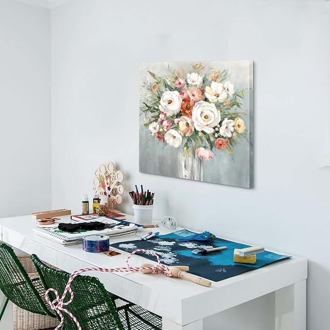 summer melody Modern Floral Canvas Wall Art - Elegant Flower Painting Abstract Blossom Bouquet Picture Prints Colorful Rose Artwork for Bedroom Living Room