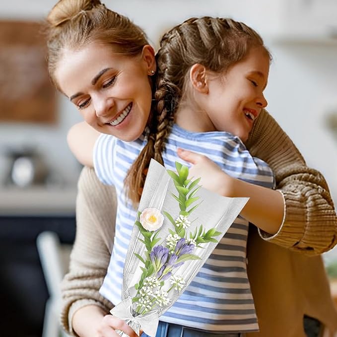 XABMU White Flower Bouquet Bags - 50 Pack White & Clear Floral Wrapping Sleeves for Wedding, Graduation, Mother’s Day Gifting & Florist Supplies