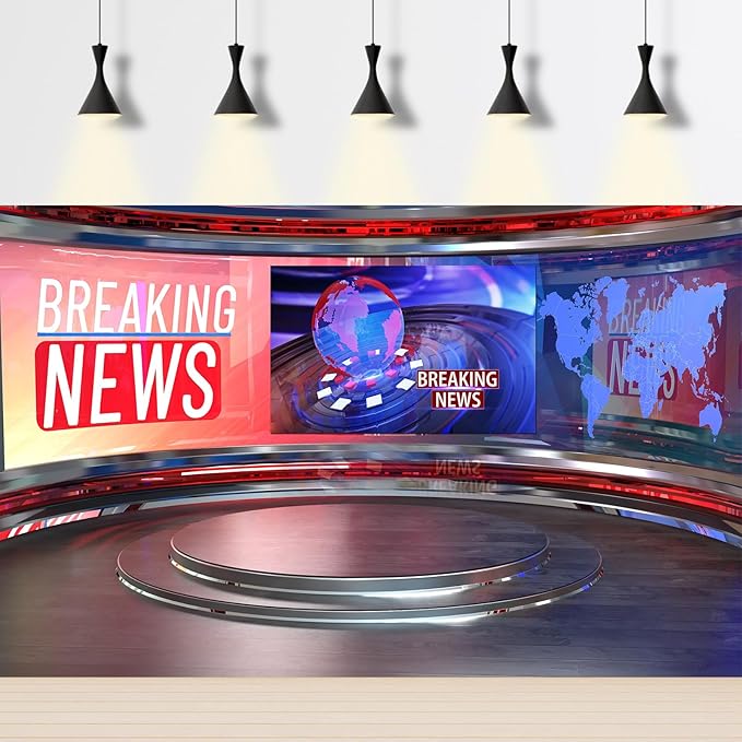 Breaking News Backdrop Studio TV News Broadcast Hall Background News Room Broadcasting Photography Background Program Record News Report Business Newsman Backdrop Kids Portrait Photo Props 20x10ft