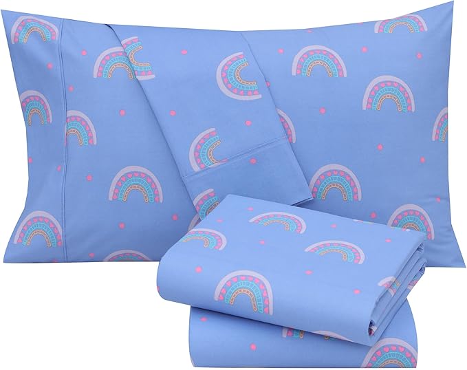 RUVANTI 100% Cotton Full Size Bed Sheets, 4 Pieces, Soft & Breathable Percale Weave Bedding, Deep Pocket 16", Hotel Standard, Crisp Cool Feel, Durable, Perfect Sheet Set Floral, Baby Rainbow