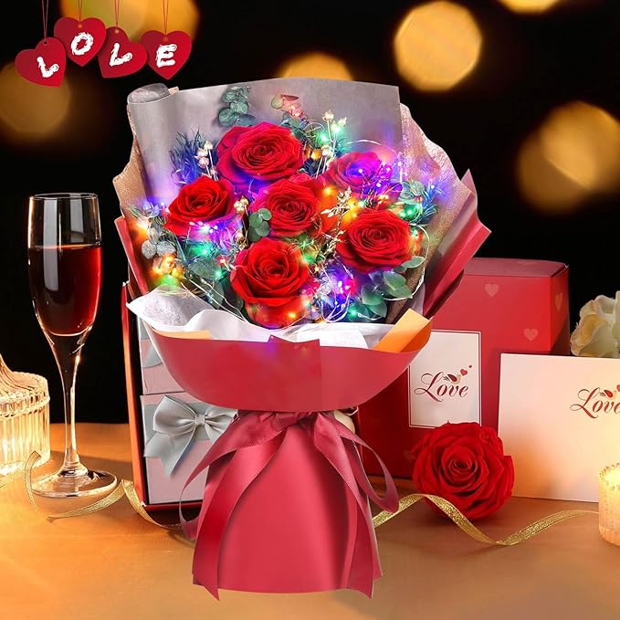 ADDWel Preserved Real Red Rose Bouquet Long-Lasting Flowers for Anniversary, Birthday and Romantic Gifts for Wife Girlfriend, Forever Fresh Roses for Delivery Prime