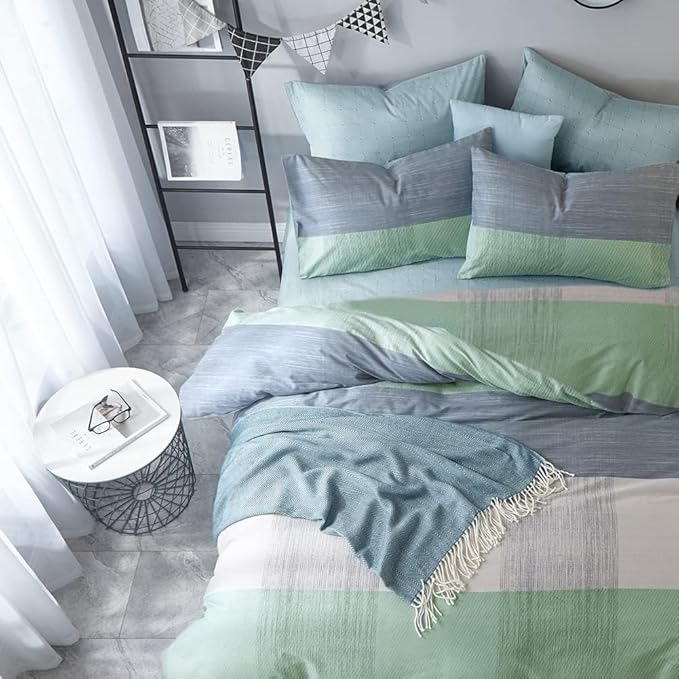 LifeTB Twin XL Comforter Set Patchwork Bedding Comforter Set Soft Fluffy Geometric Plaid Bedding Set for All Seasons Cozy Patchwork Plaid Checkered Pattern Comforter Twin XL with 2 Pillow Shams