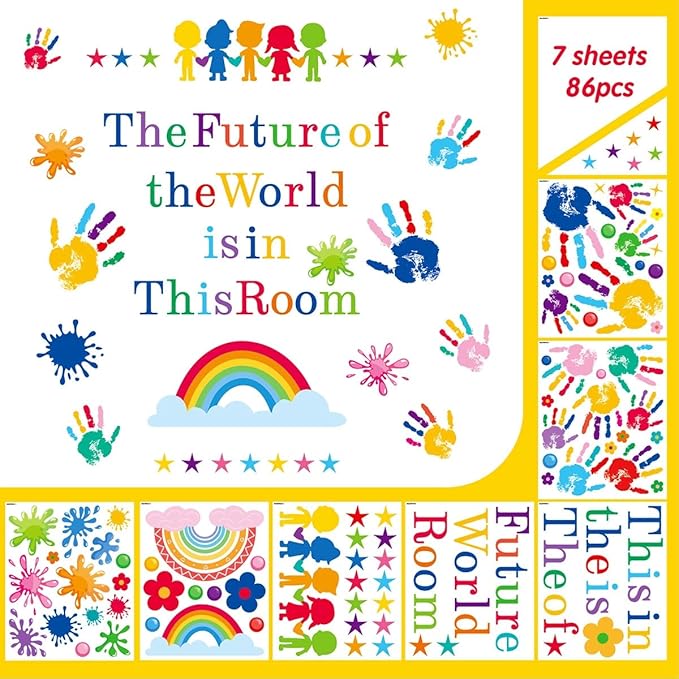 AOWDIAO Inspirational Kids Classroom Wall Decals – The Future of the World Is in This Room Quote – Peel and Stick Vinyl Sticker for School, Nursery and Playroom Decor